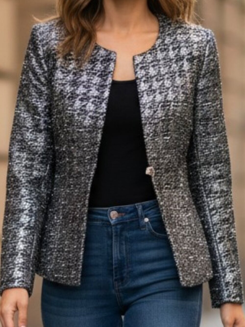 NWT J. Crew "Phoebe"  Wool- Metallic Houndstooth Jacket